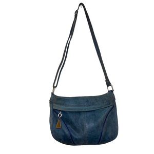 Vintage Lorenzo genuine leather dusty blue color crossbody